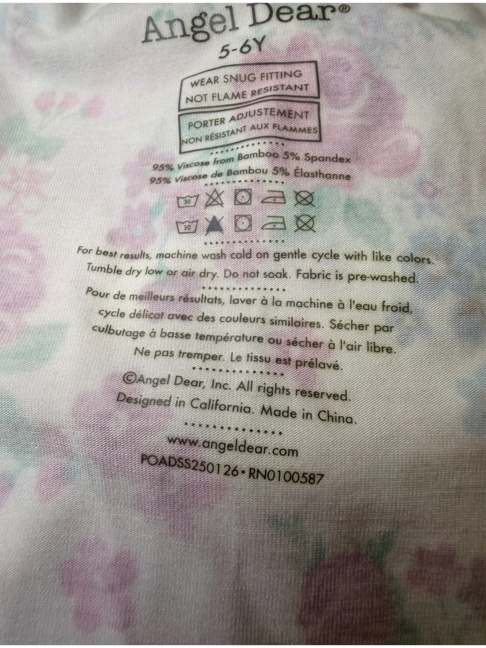 Angel Dear Little Roses Bamboo Pajama Set Girls 5-6Y Pink Floral Quiet Luxury